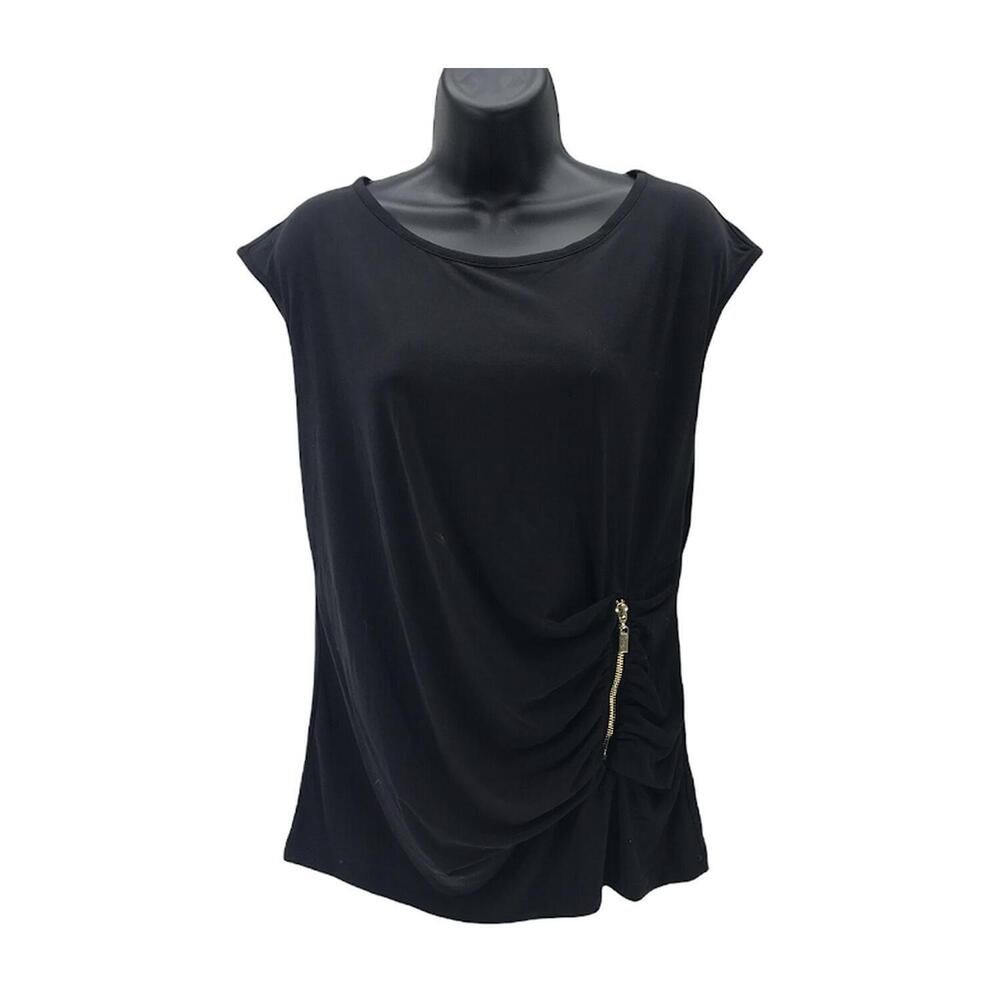 IMAN Global Chic Illusion Wrap Zipper Detail Top Black - Regular
